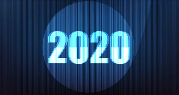 Conception Texte 2020 Sur Fond Rideau Bleu Avec Lumière Scène — Image vectorielle