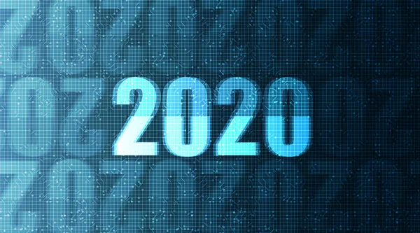 Futuristic 2020 Diseño Texto Sobre Fondo Tecnológico Feliz Año Nuevo — Vector de stock