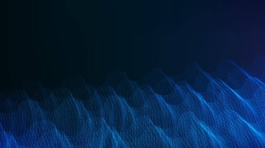Modern Dijital Ses dalgası arka planı, Dalgalı Parçacık Yüzeyi ve deprem dalgası konsept tasarımı, vektör illüstrasyonu.