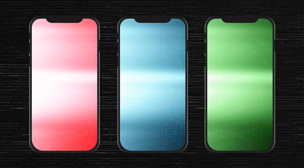 Colorido Smartphone Coleção Mockup Velocidade Luz Onda Wallpaper Design Conceito — Vetor de Stock