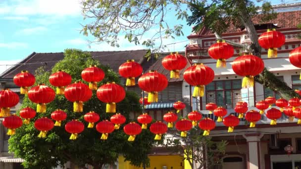 Red lantern decoration at Park — Stock Video