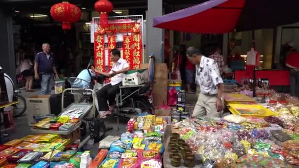 Panning chiński stragan na rynku rano — Wideo stockowe