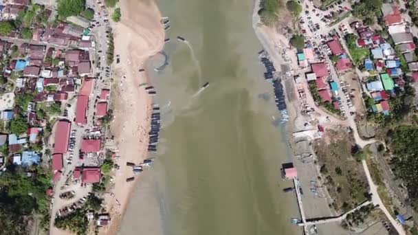 Vista Aérea Barcos Pesca Mueven Kuala Muda — Vídeos de Stock