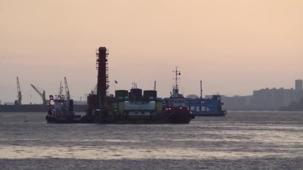 Drukke zee verkeer blauwe veerboot verplaatsen — Stockvideo