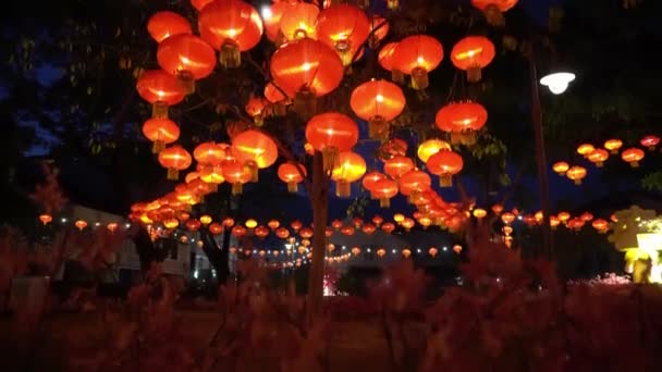 Dolly toboggan lanterne rouge au parc pendant la nuit. — Video