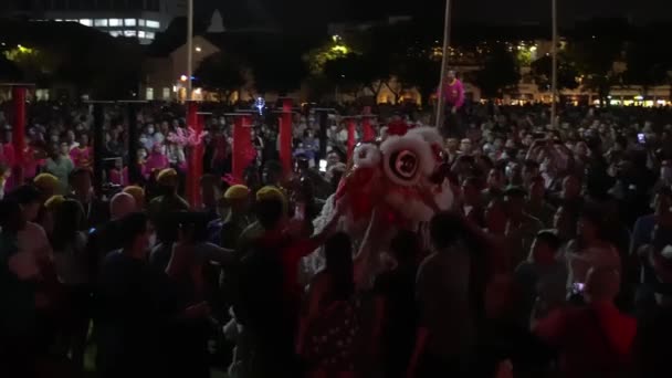 Lejondans är beröring av besökare till Chap Goh Meh. — Stockvideo