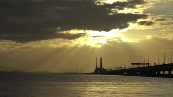 Timelapse Silhouette Penang Bridge Sole Mattina — Video Stock
