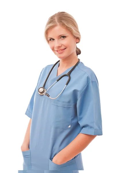 Ženský Doktor Službě Stetoskopem — Stock fotografie
