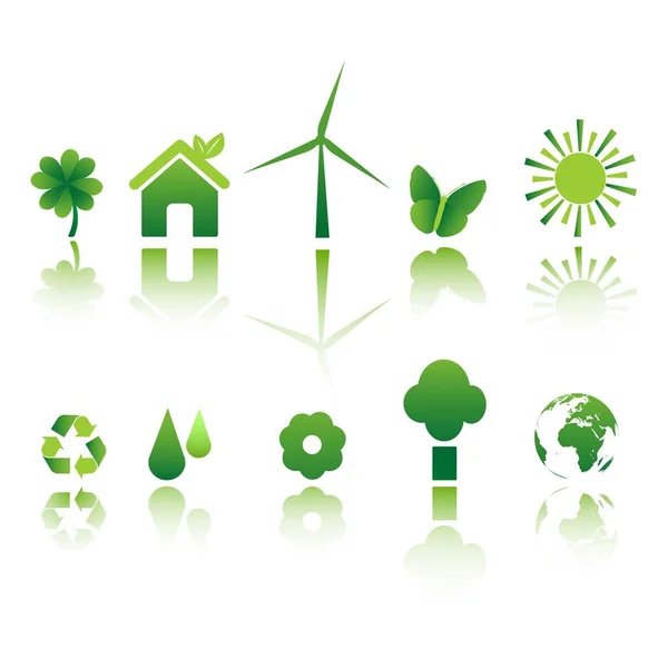 Green Ecology Icon Set — Stock Vector