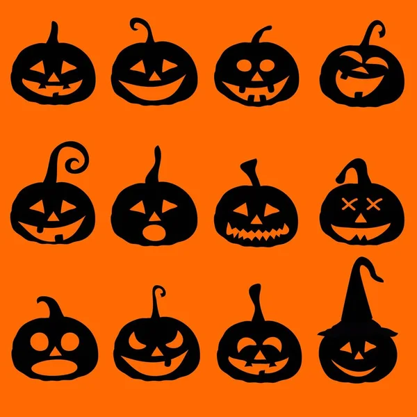Halloween Pompoen Icons Briefkaart — Stockvector