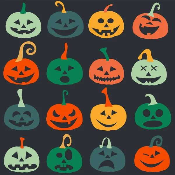 Ícones Abóbora Halloween Cartão Postal Padrão —  Vetores de Stock