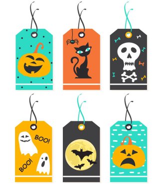 Şirin Halloween Etiketler kümesi. Vektör el çizilen illüstrasyon.