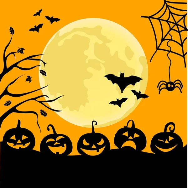 Noche Halloween Fondo Con Calabazas Luna Llena — Archivo Imágenes Vectoriales