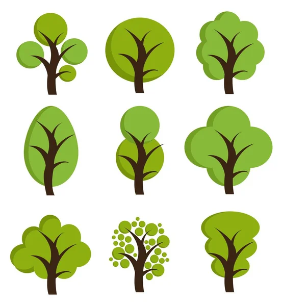 Ícones Árvores Conjunto Árvores — Vetor de Stock