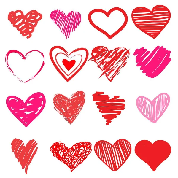 Mão Coração Vermelho Desenhada Ícone Bonito Desenho Animado Doodle Amor —  Vetores de Stock