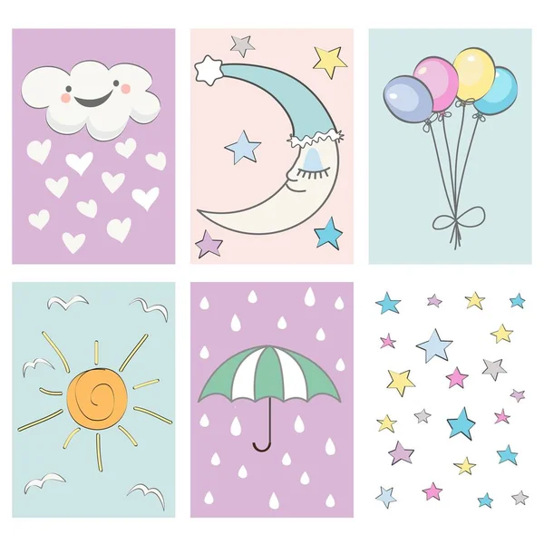 Baby Shower Kártya Beállítása Születésnap Party Design — Stock Vector