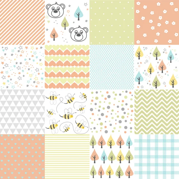 Set Design Elements Baby Theme Seamless Patterns — Stock Vector