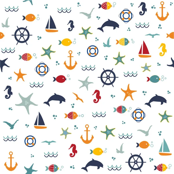 Patrón Inconsútil Con Conchas Marinas Dibujadas Mano Estrellas Mar — Archivo Imágenes Vectoriales