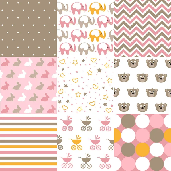 Set Baby Girl Patterns Seamless Pattern Vector Graphic Design Elements — Stock Vector