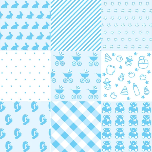 赤ちゃん男の子パターンのセットです 青のシームレスなパターン ベクトル グラフィック デザイン要素 — ストックベクタ