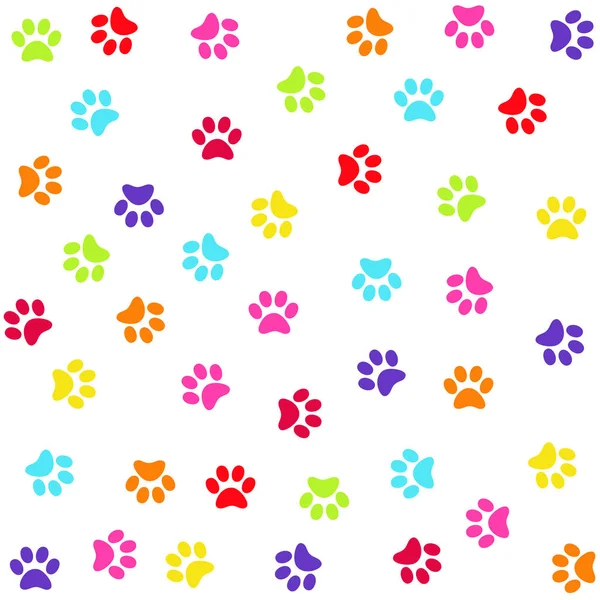 Seamless pattern with colorful animal foot prints, paws
