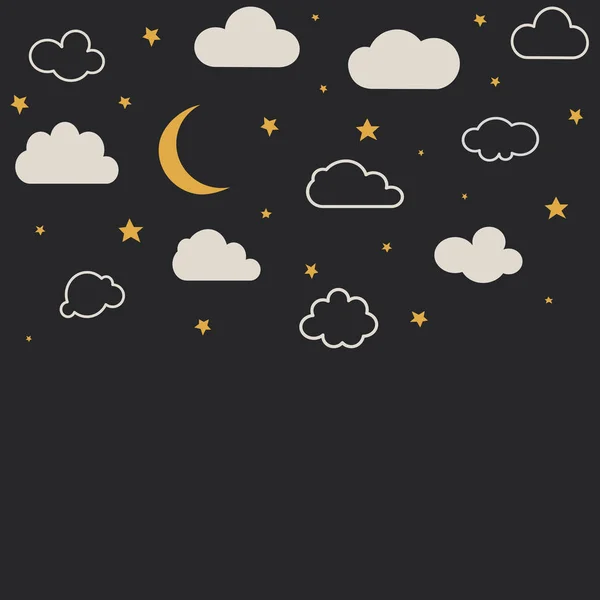 Cute Baby Clouds Stars Moon Pattern Vector Seamless — Stock Vector