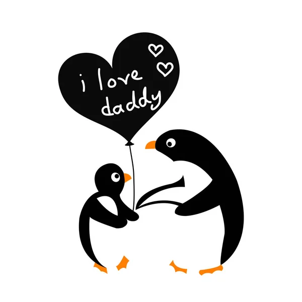 彼女の父と赤ちゃんペンギン 私はパパ 父の日のグリーティングカードを愛する — ストックベクタ