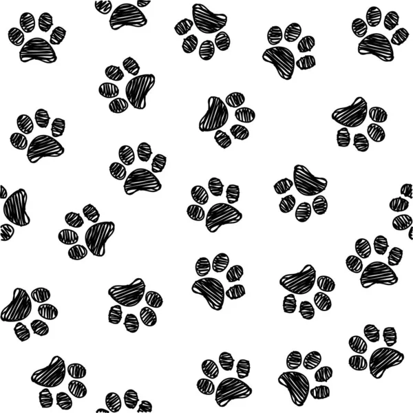 Seamless Pattern Doodle Dog Paws Black Color Animal Print Vector — Stock Vector