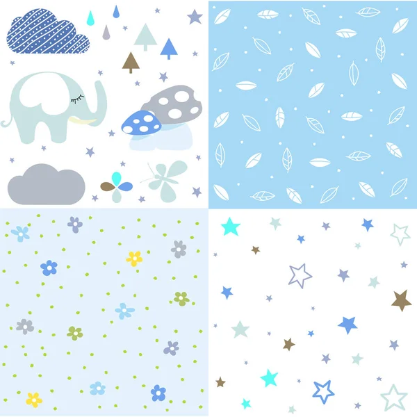 Set Baby Shower Patterns Seamless Pattern Vector Baby Elephant Vector — Stock Vector