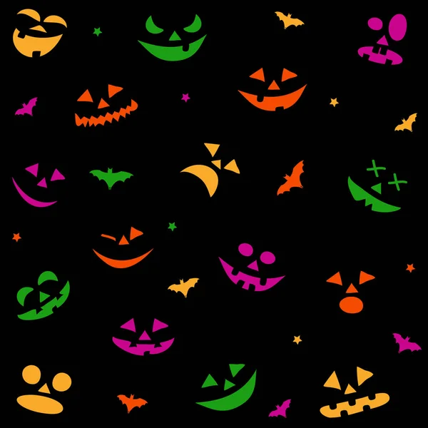 Patrón Sin Costuras Halloween Con Caras Calabazas — Vector de stock