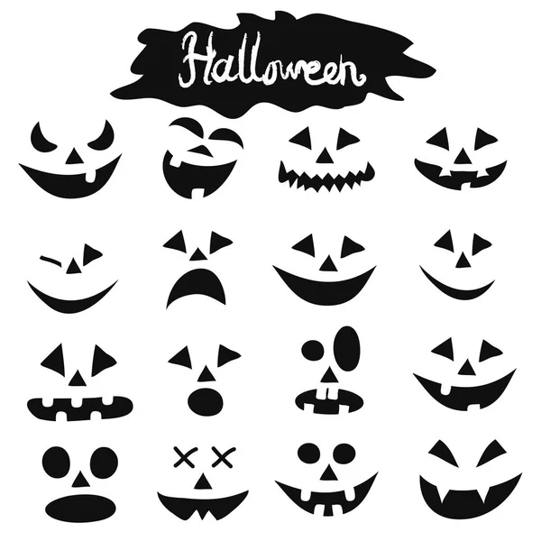 Halloween Abóboras Figura Rostos Definido — Vetor de Stock