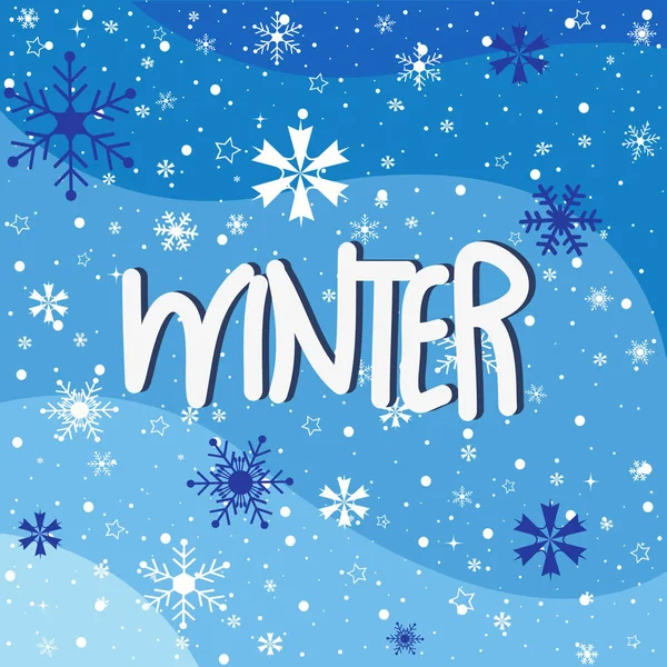 Inverno Fiocchi Neve Sfondo Blu Cartolina — Vettoriale Stock