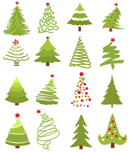 Kerst Groene Boom Pictogram Set — Stockvector