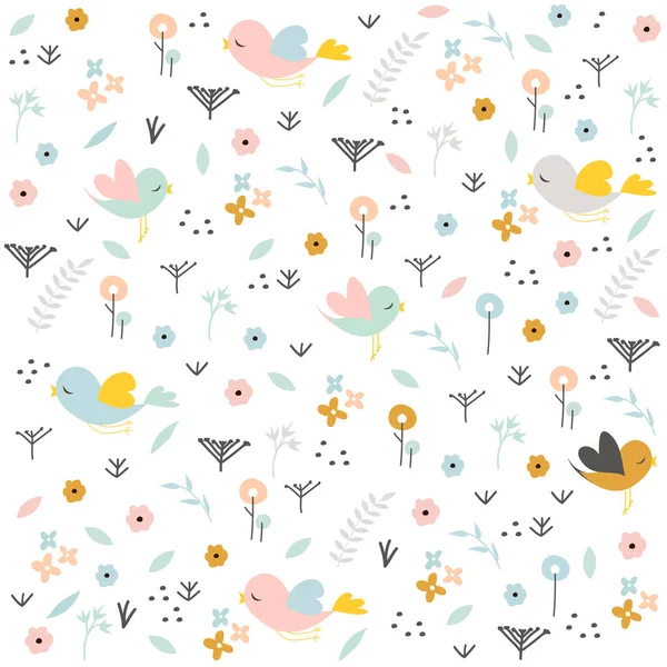 鳥や花 春の背景 — ストックベクタ