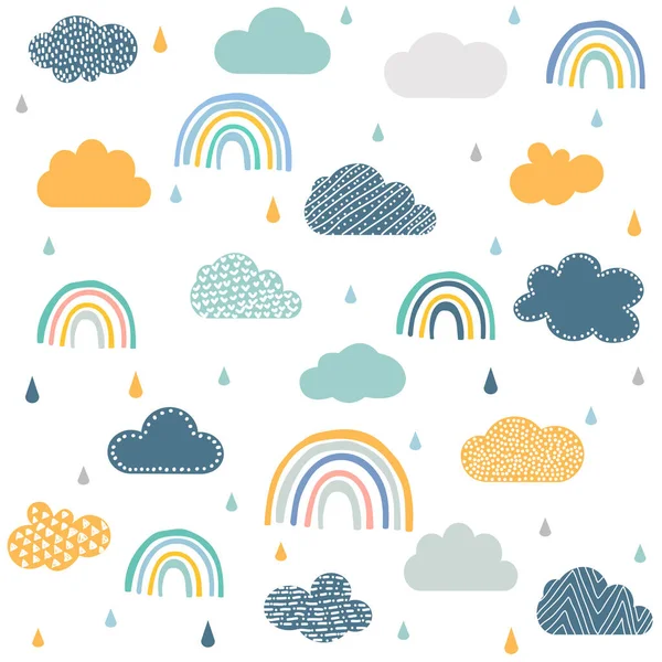 Lluvia Dibujada Mano Patrón Nubes — Vector de stock