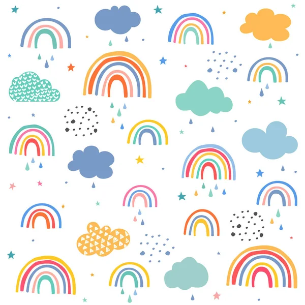 Lluvia Dibujada Mano Patrón Nubes — Vector de stock