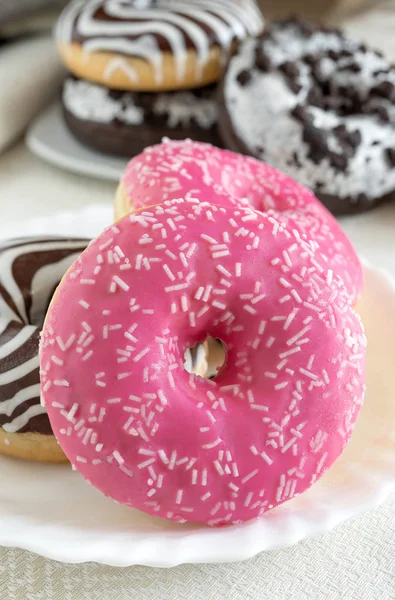 Sweet Donuts Chocolate White Sugared Pink — Stock Photo, Image