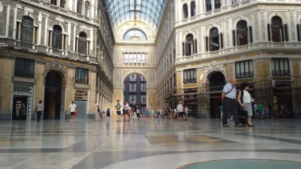Naples Italy June 2018 Interior Galleria Umberto Галерея Стеклянный Купол — стоковое видео