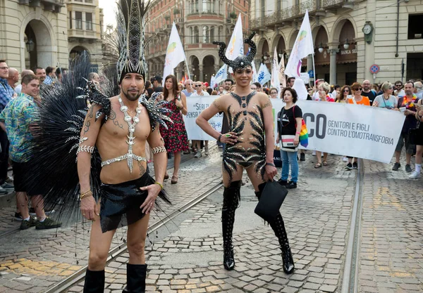 Turín Italia Junio 2018 Participantes Orgullo Gay Centro Ciudad Lema — Foto de Stock