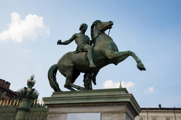 Equestrian Statue Representing Castore Entrance Royal Palace Turin — Stock Photo, Image