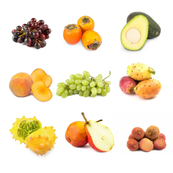 Mix Fresh Raw Fruits White Background — Stock Photo, Image