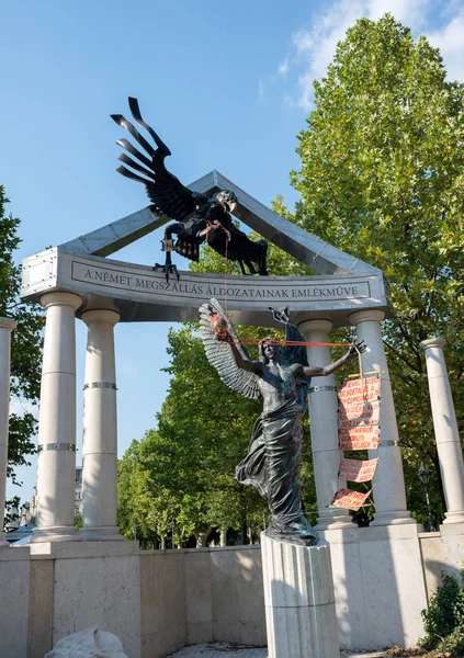 Budapest Hungría Agosto 2018 Monumento Las Víctimas Ocupación Alemana Plaza — Foto de Stock