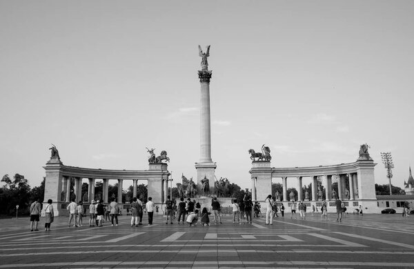 Budapest, Hungary - 8 august 2018: undefined people in Heroes Square in hungarian Hosok Tere