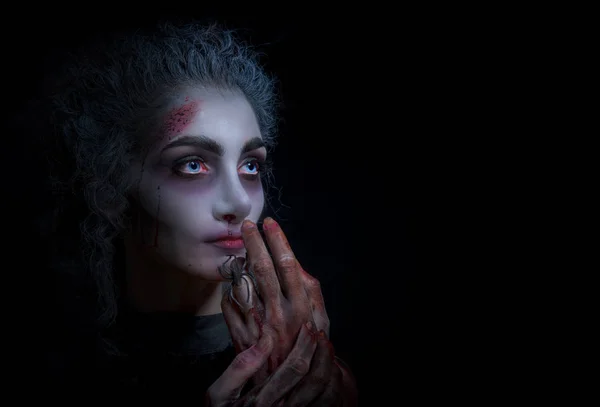 Mascarado Menina Feita Para Halloween Horror — Fotografia de Stock