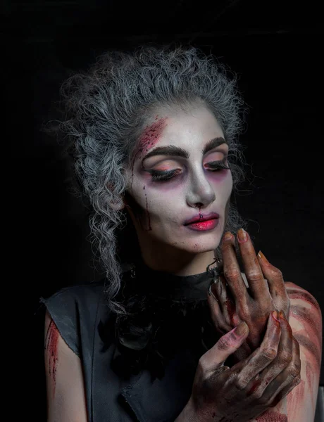 Mascarado Menina Feita Para Halloween Horror — Fotografia de Stock