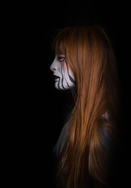 Masqué Fille Fait Pour Halloween Horreur — Photo