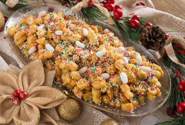Neapolitan Pastry Called Struffoli Little Shortcrust Pastry Balls Fried Dipped — Stock Photo, Image