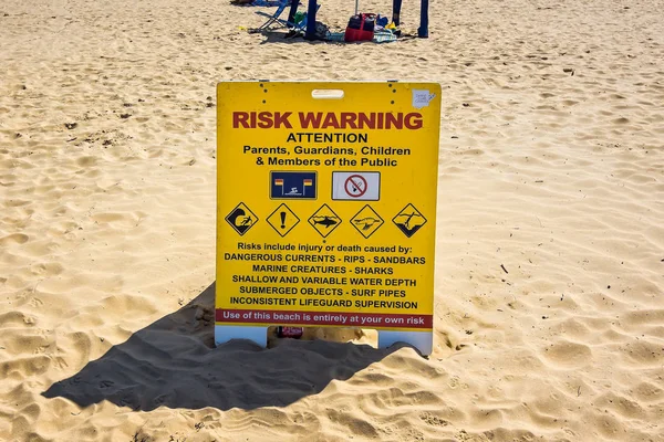 Beach Risk Warning Sign Displayed Umima Beach Nsw Sustralia Taken — Stock Photo, Image