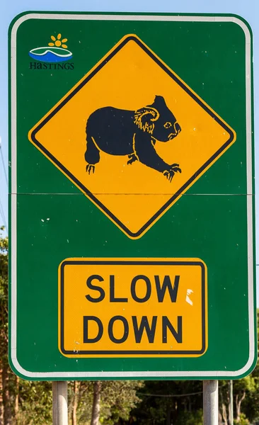 Slow down for Koalas road sign in NSW, Australia taken on 12 October 2013