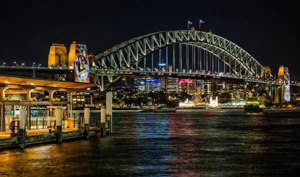 Sydney Harbour Bridge Világít Éjjel Circular Quay Sydney Ausztrália Ocotber — Stock Fotó